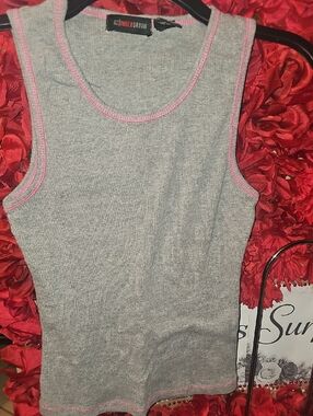 BCC Underground Girls  Grey Ribbed Tank with Pink Trim Size Large